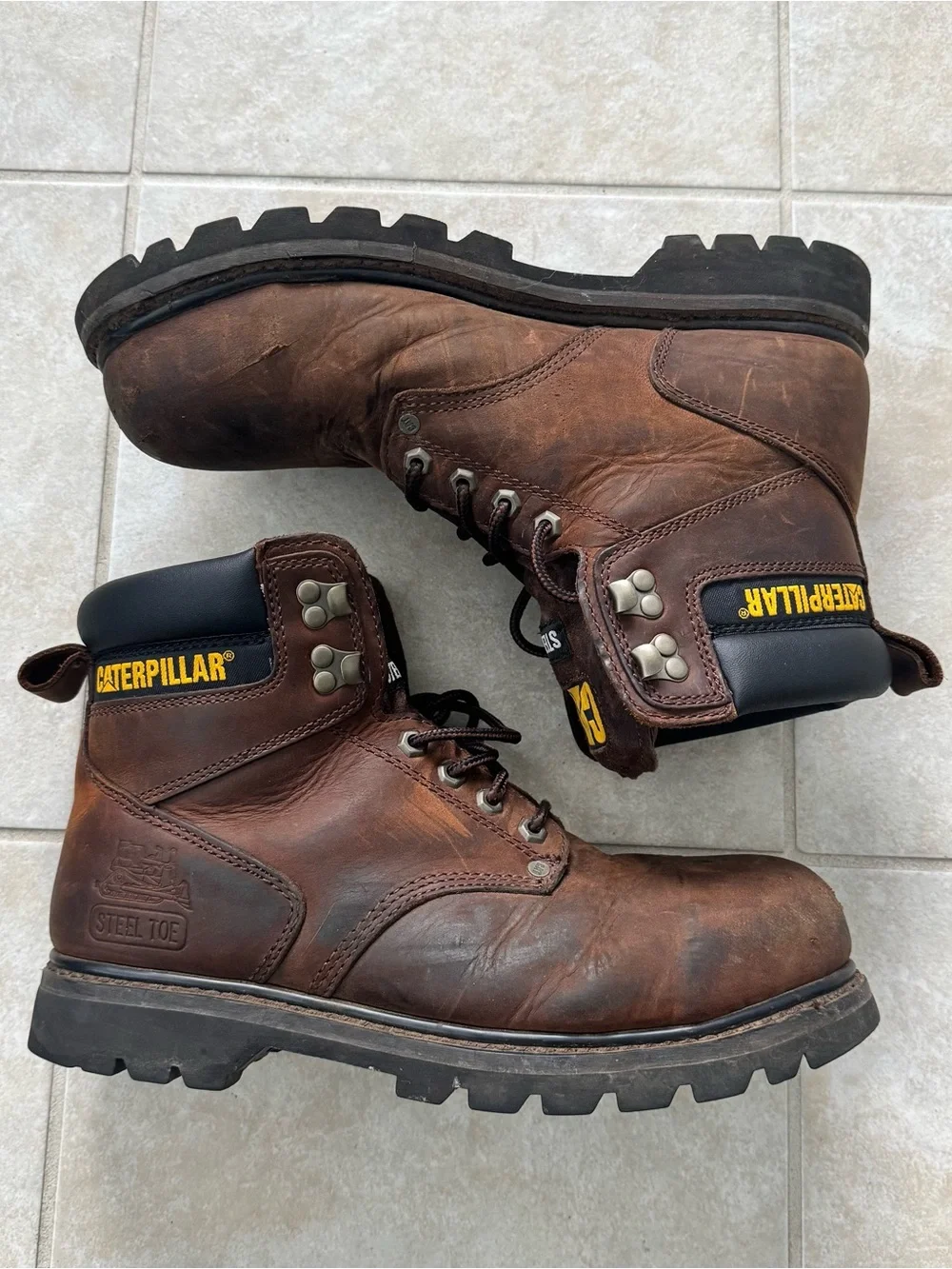 Caterpillar CAT Second Shift Mens Steel Toe Work Boots Brown Leather P89586 11 M